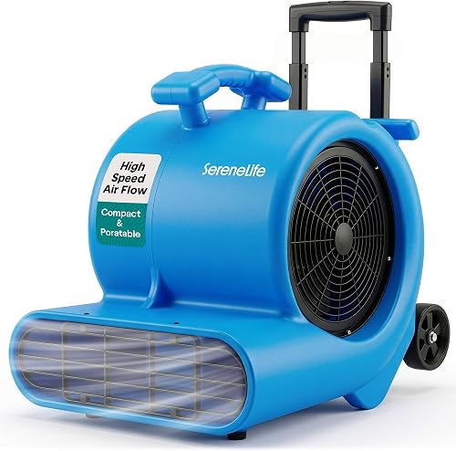 SereneLife Air Mover High-Performance Portable Blower, Durable 3-Speed Blower Fan 4000 CFM Air Dryer with Adjustable Tilt, Heavy-Duty High Power Motor, Portable Fan for Home, Garage & Worksites, Blue