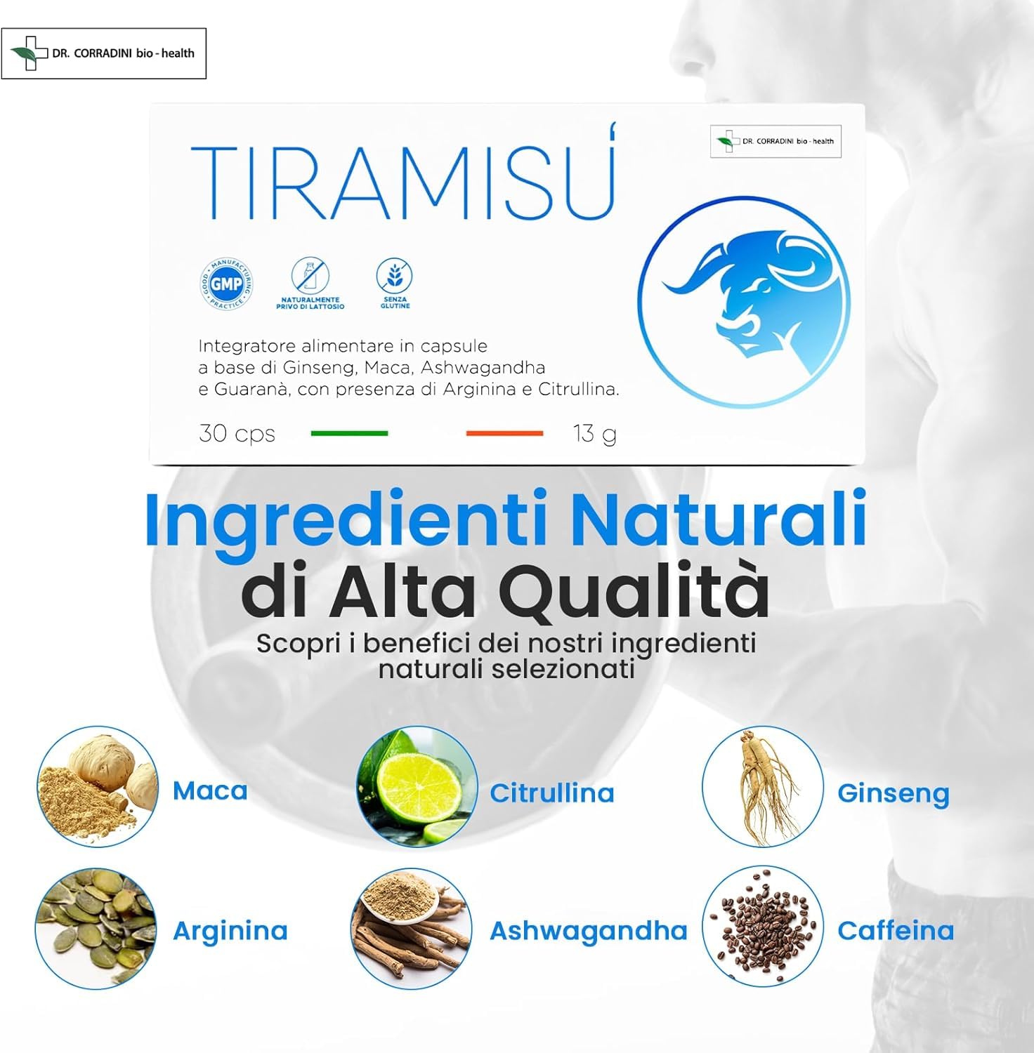 Dr. Corradini Tiramisù Integratore Uomo per Vigore con Maca Peruviana, Arginina, Citrullina, Ashwagandha, Caffeina, Ginseng - Made in Italy, 30 Giorni di Fornitura