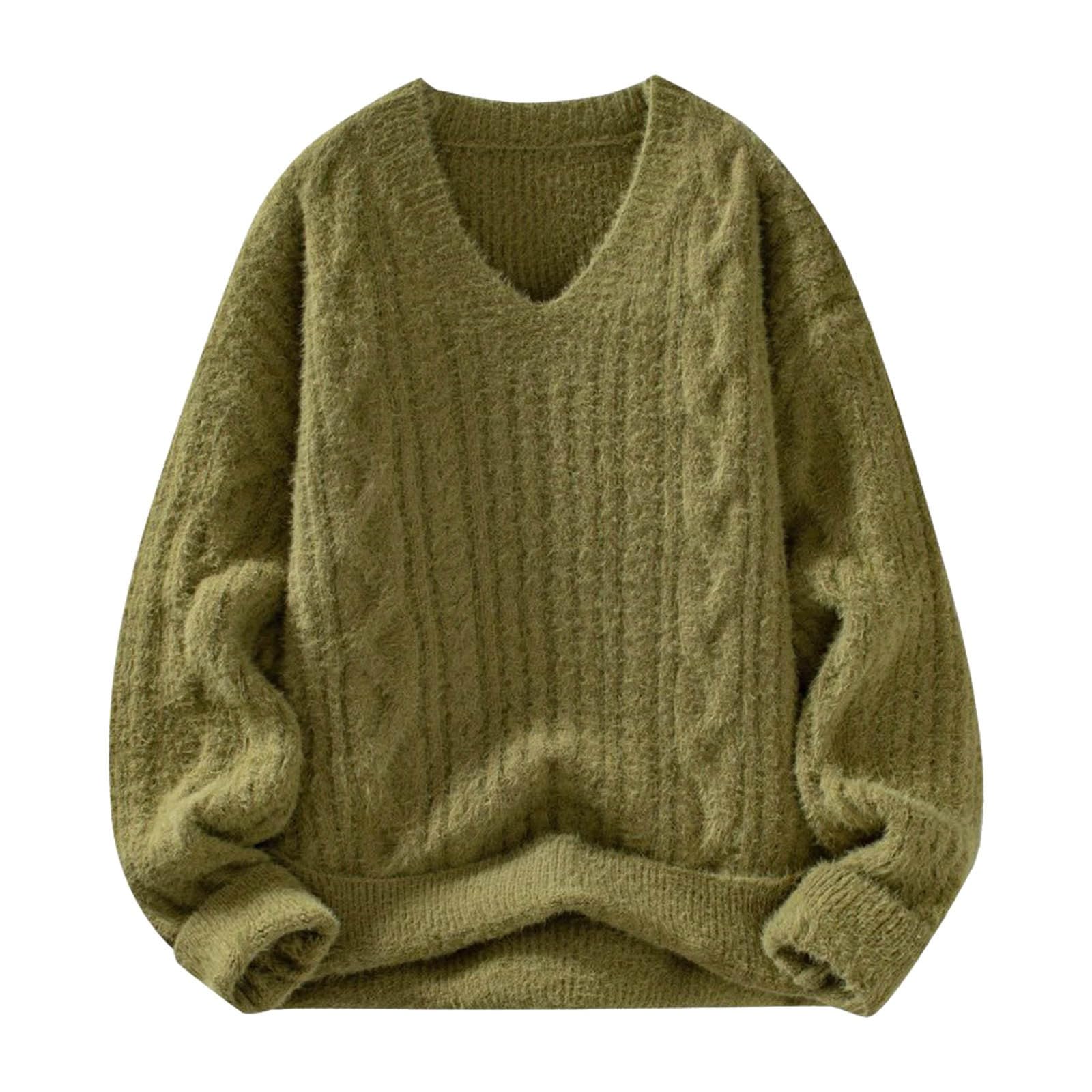 Jersey para hombre, cuello de pico, ligero, manga larga, elegante, jersey de punto, básico, suelto, grueso, de invierno, suéter de ocio, suéter de trabajo