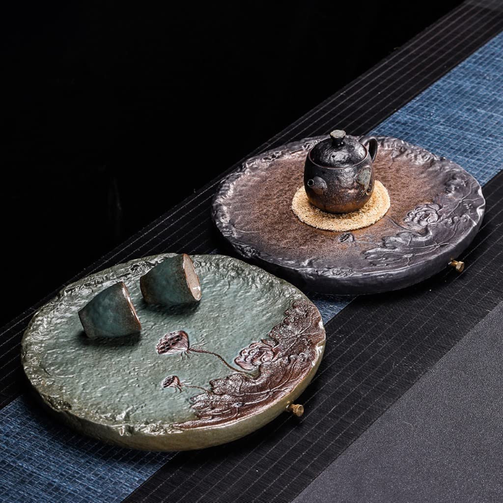 Bandeja para Servir té Kungfu, Elegante cerámica para Mesa de Kungfu, con Almacenamiento y Drenaje de Agua (Verde, 32,5 x 32,5 x 3,5 cm)