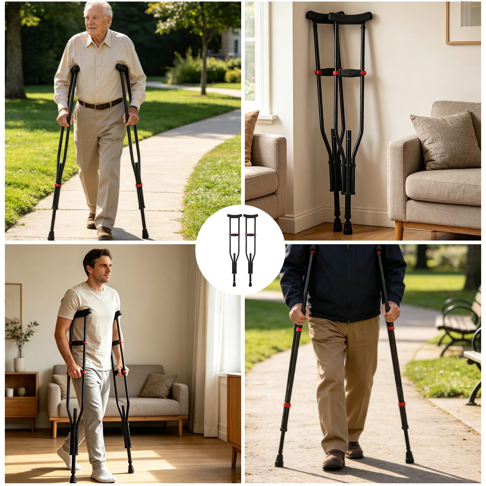 Muletas, muletas axilares, altura regulable, 1 par (2 unidades), altura ajustable, con antebrazo suave y reposamuñecas