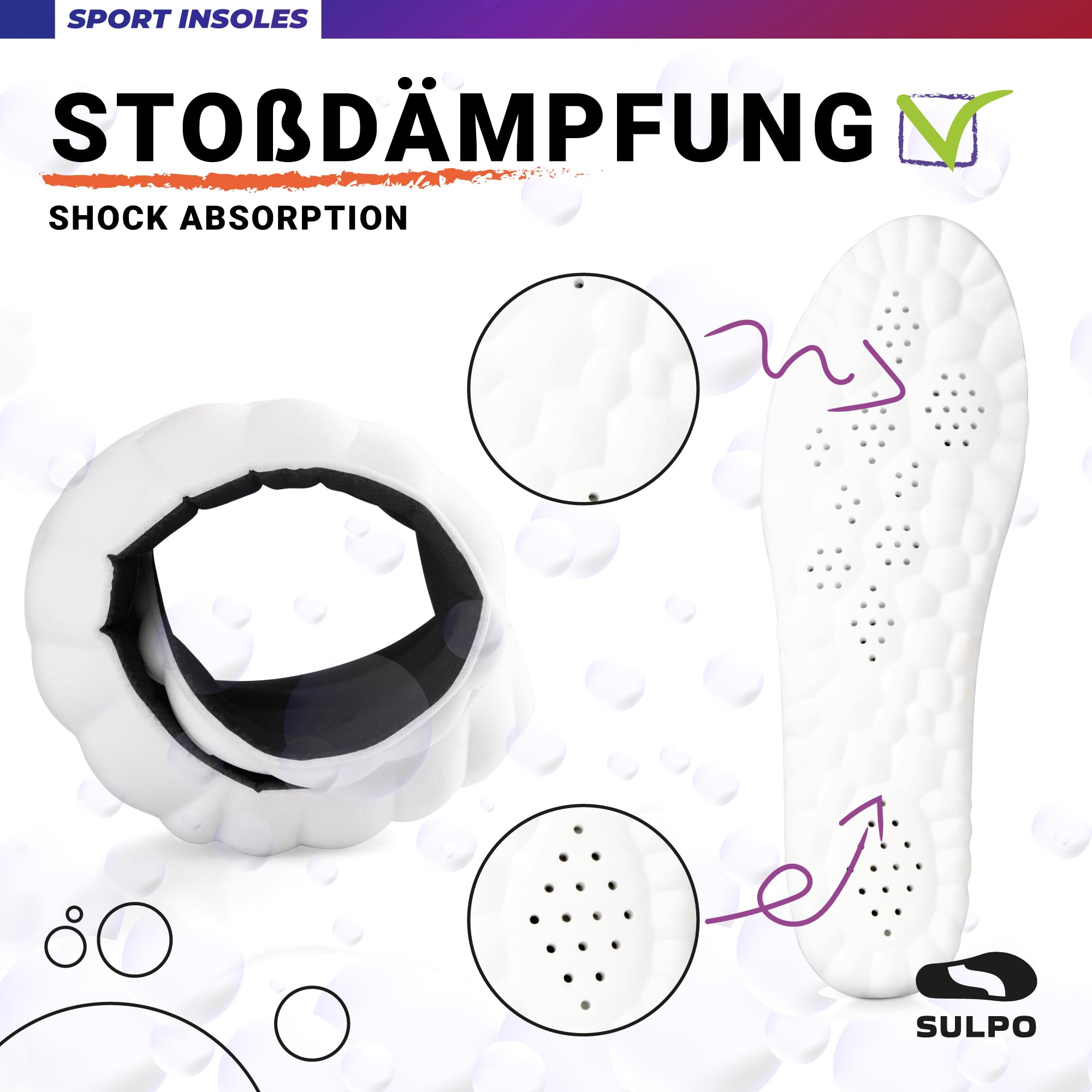 SULPO SPORT Plantillas memory foam para deporte, trabajo y uso diario - Plantillas fascitis plantar - Plantillas ortopédicas transpirables, amortiguadoras y ligeras - 43-44 / XL - Negro