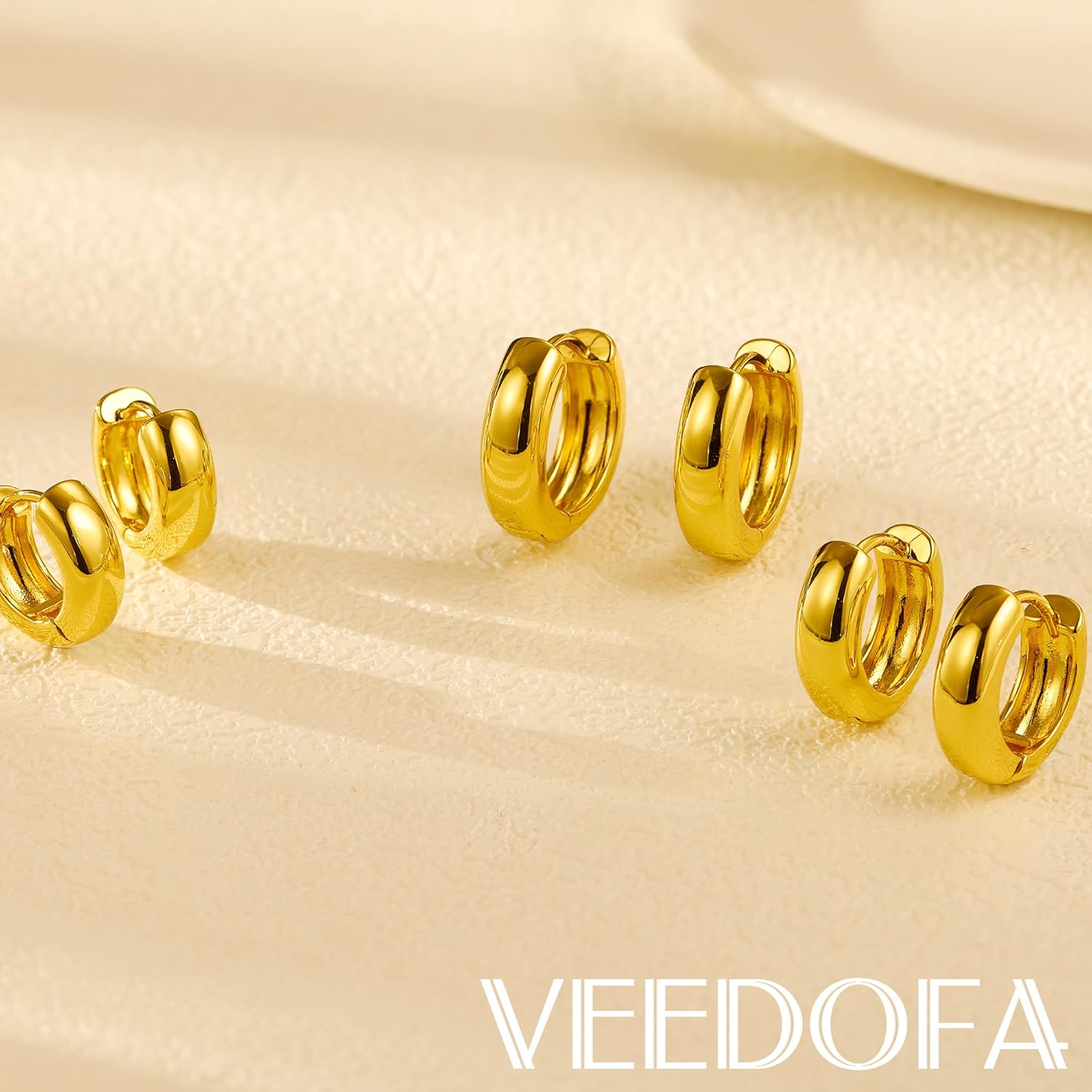 Small Gold Chunky Hoop Earrings Set for Women,14K Gold Plated Sterling Silver Lightweight Stack Earring Multiple Piercing Jewelry Gifts - Image 6