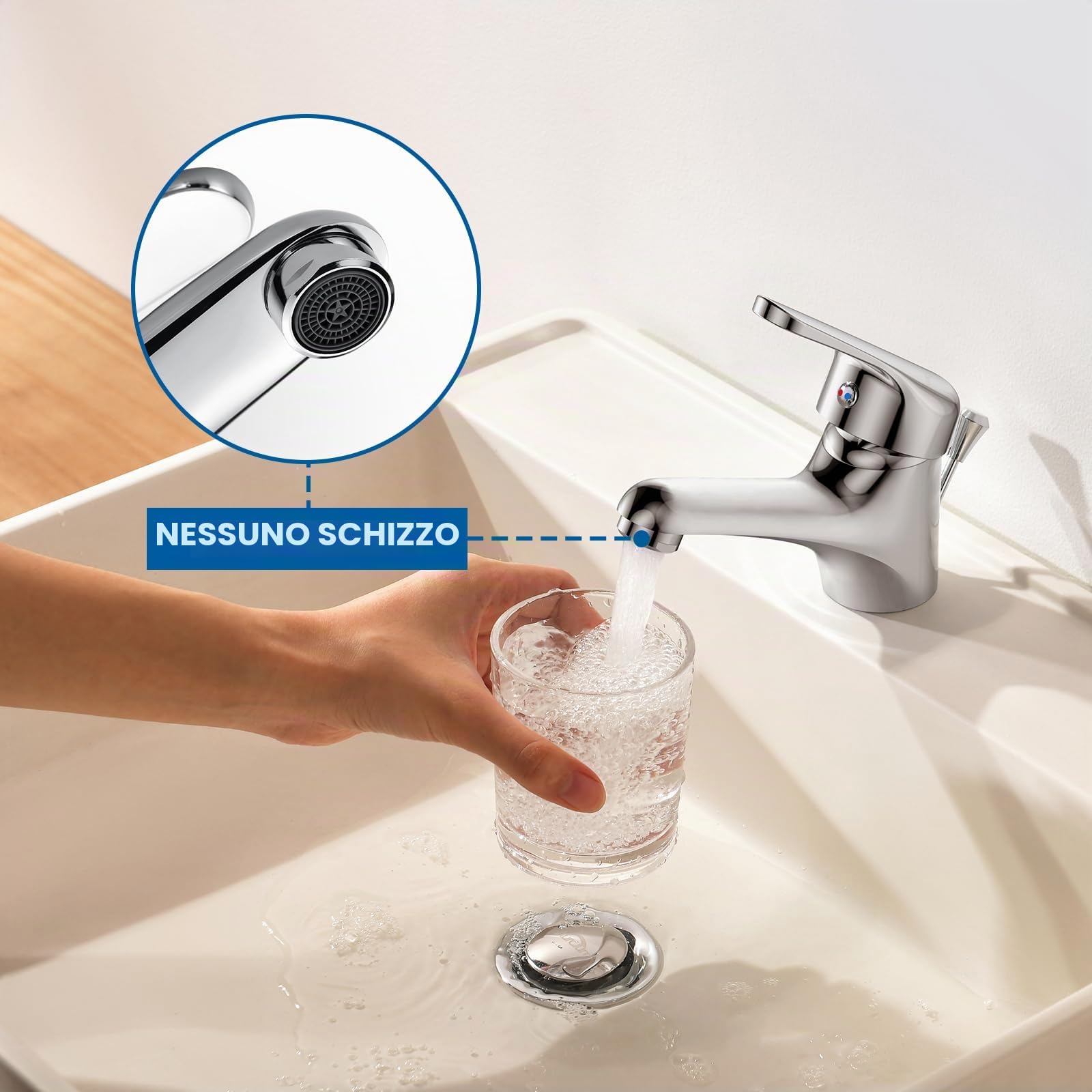 Rubinetto Bagno Lavabo, Auralum Miscelatore, Scarico a Saltarello con Asta Piletta, Rubinetto Monocomando per Piletta Lavandino, Classico Ottone Cromato Rubinetti