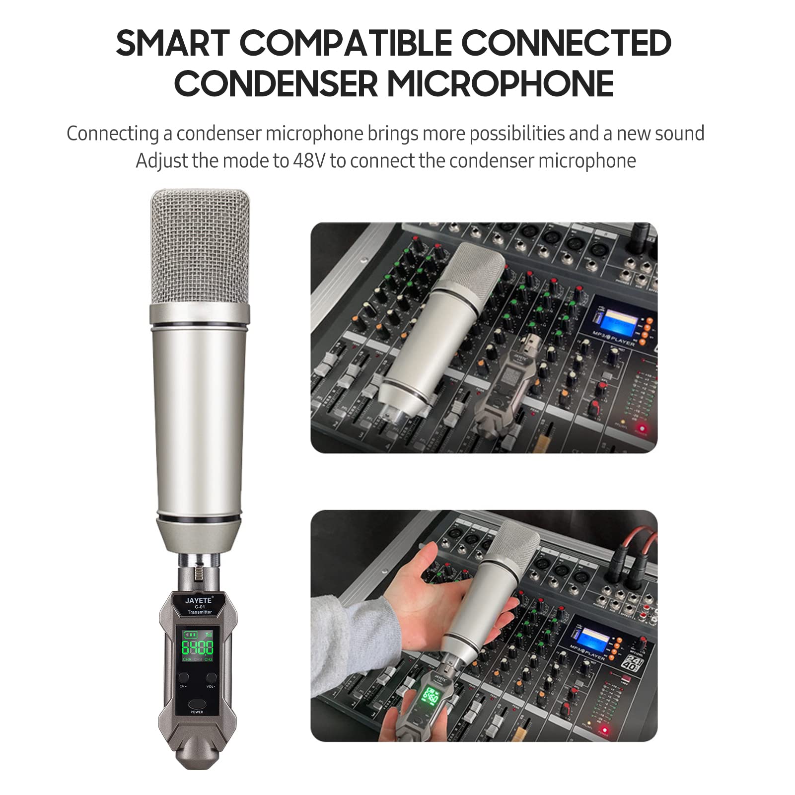 Btuty UHF Convertitore da microfono cablato a wireless Microfono Trasmettitore e ricevitore Compatibile con microfono dinamico/condensatore