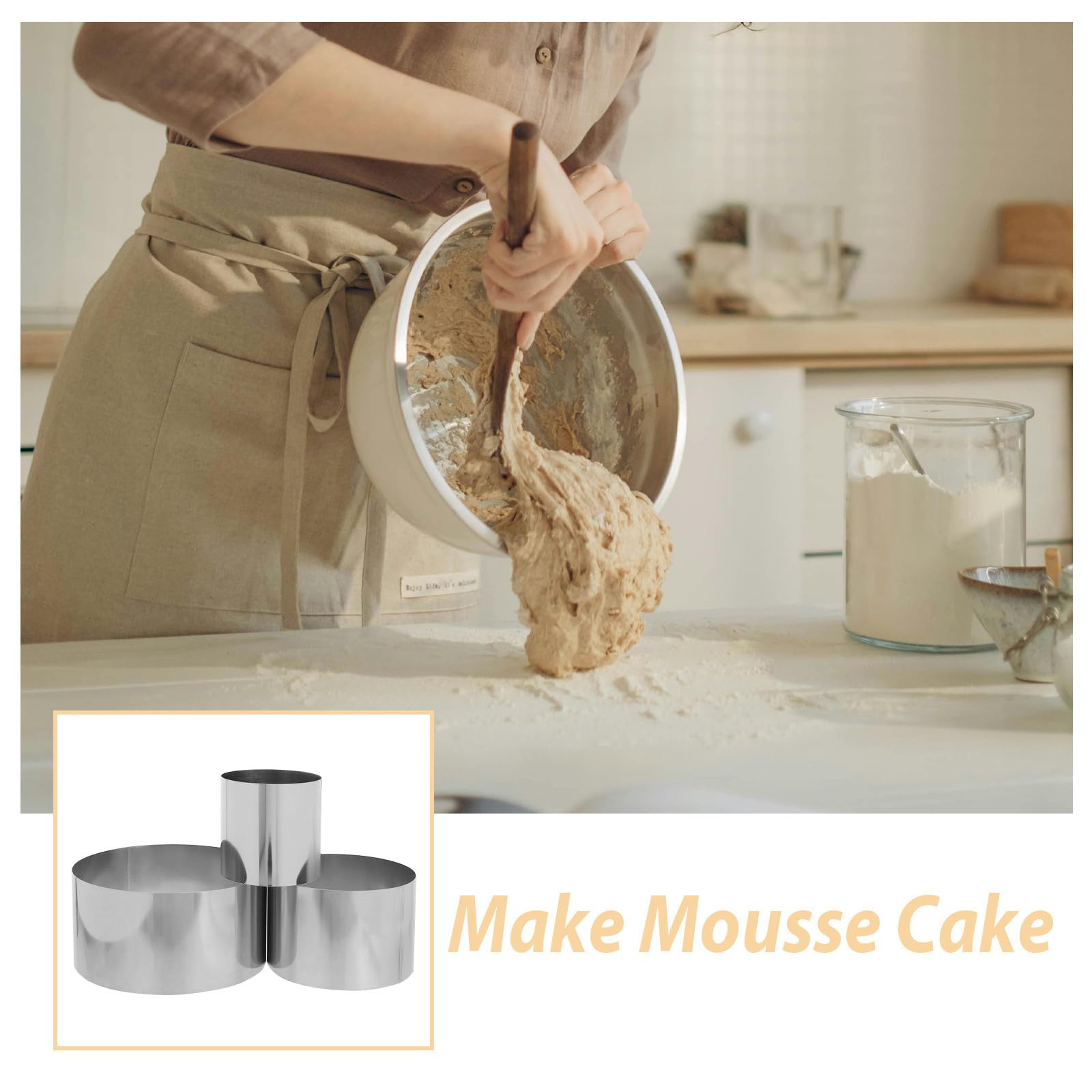 IMIKEYA Molde Redondo de Acero Inoxidable para Repostería, 3 Piezas Altura de 10cm, Fácil de Usar y Versátil para Fiestas de Cumpleaños y Bodas