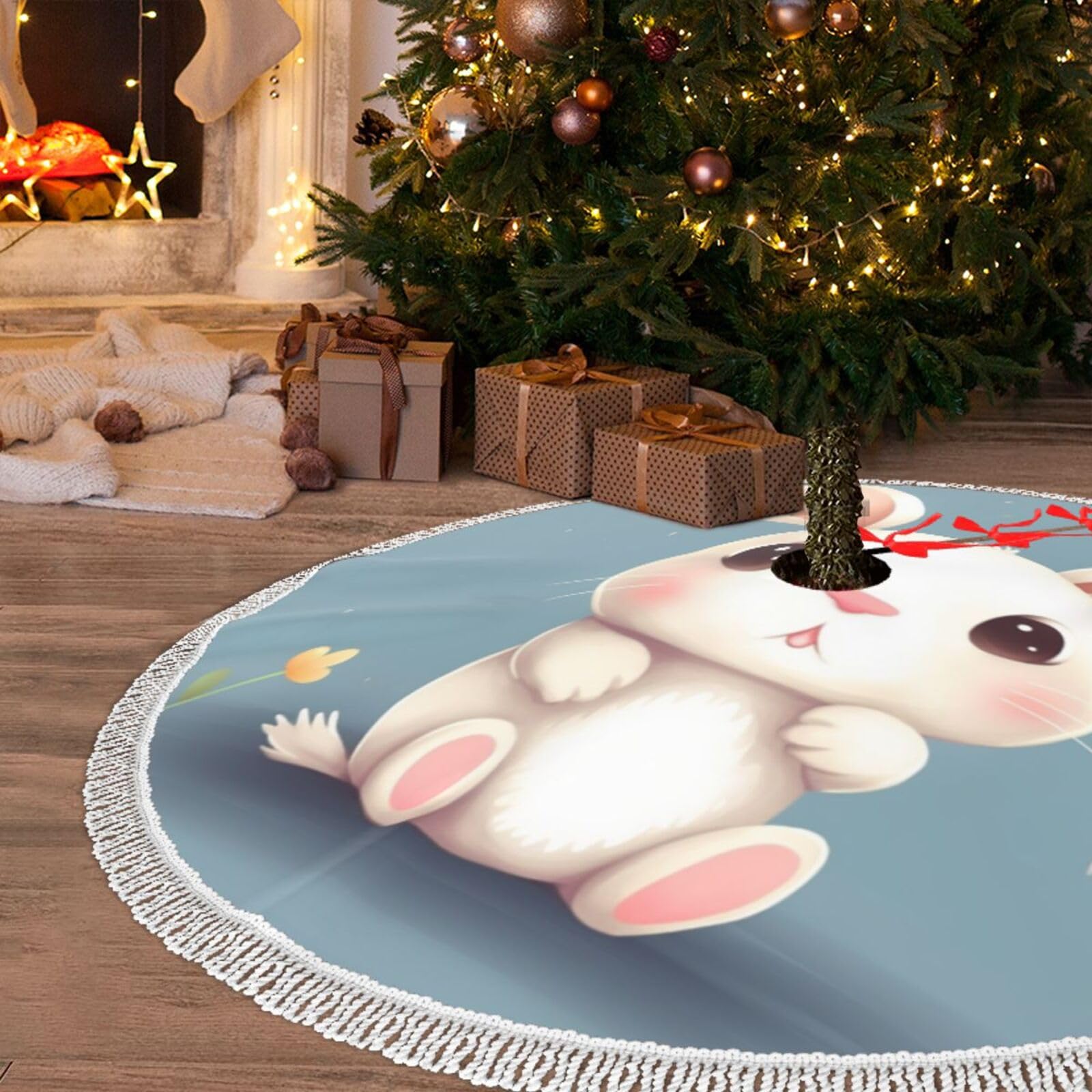 Jupe de sapin de Noël motif lapin pour émerveiller les enfants