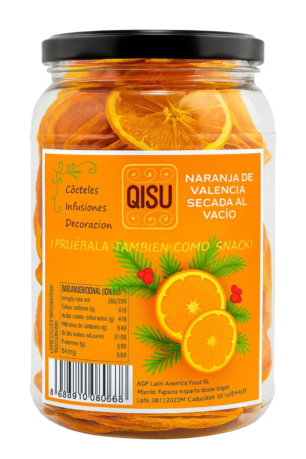Naranja Valenciana Deshidratada 120 g en Tarro | Cocktail Garnish Premium | Rodajas Enteras para Gin Tonic, Cócteles, Mixología y Vermut | 100% Natural sin Azúcar Añadido (Naranja 120g)