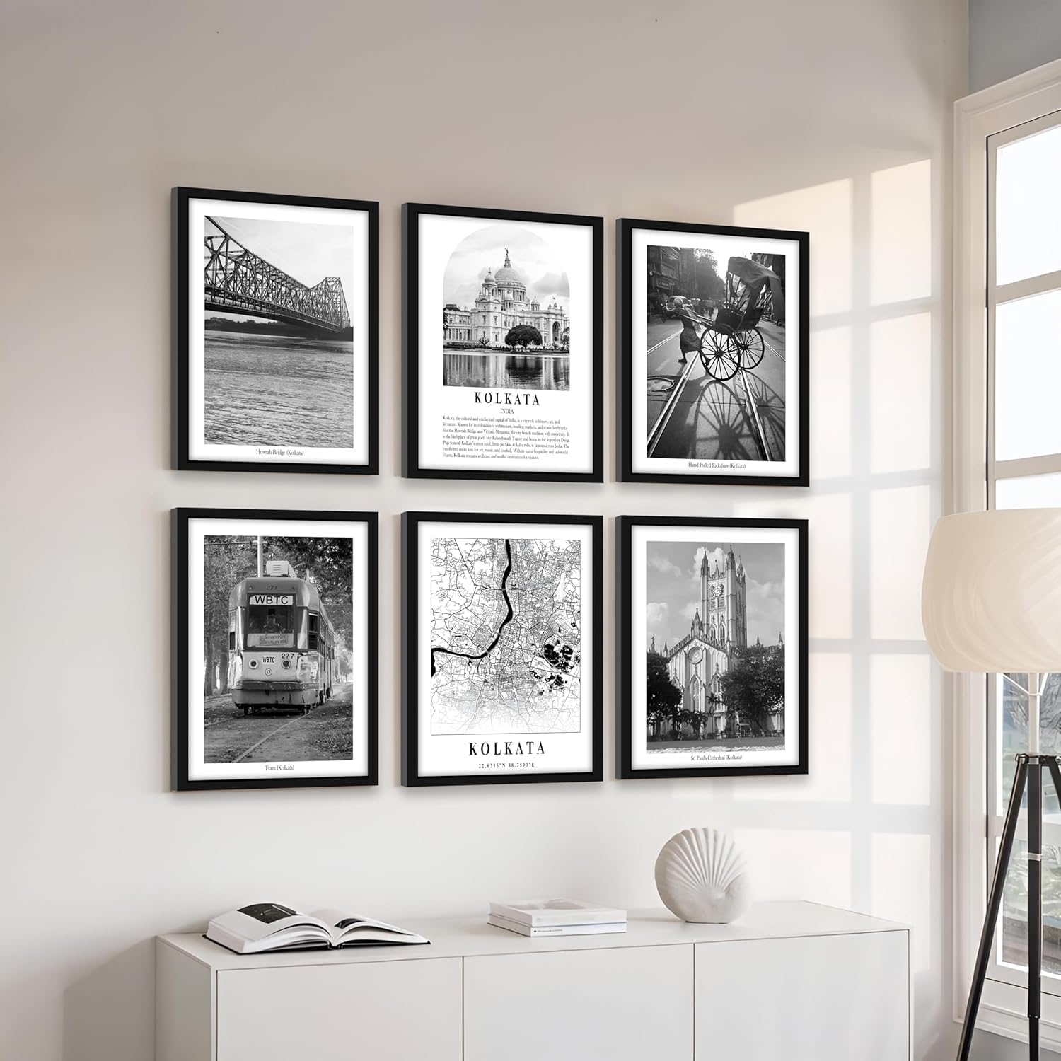 PAINTINGMANTRA A3 Kolkata Wall Art Prints Pack of 6, Framed Painting Heritage Landmark Framed Wall D cor, Architecture, Famous Landmarks, Photos for Living Room, Bedroom,Office Decoration (32x44 cm)-image-45