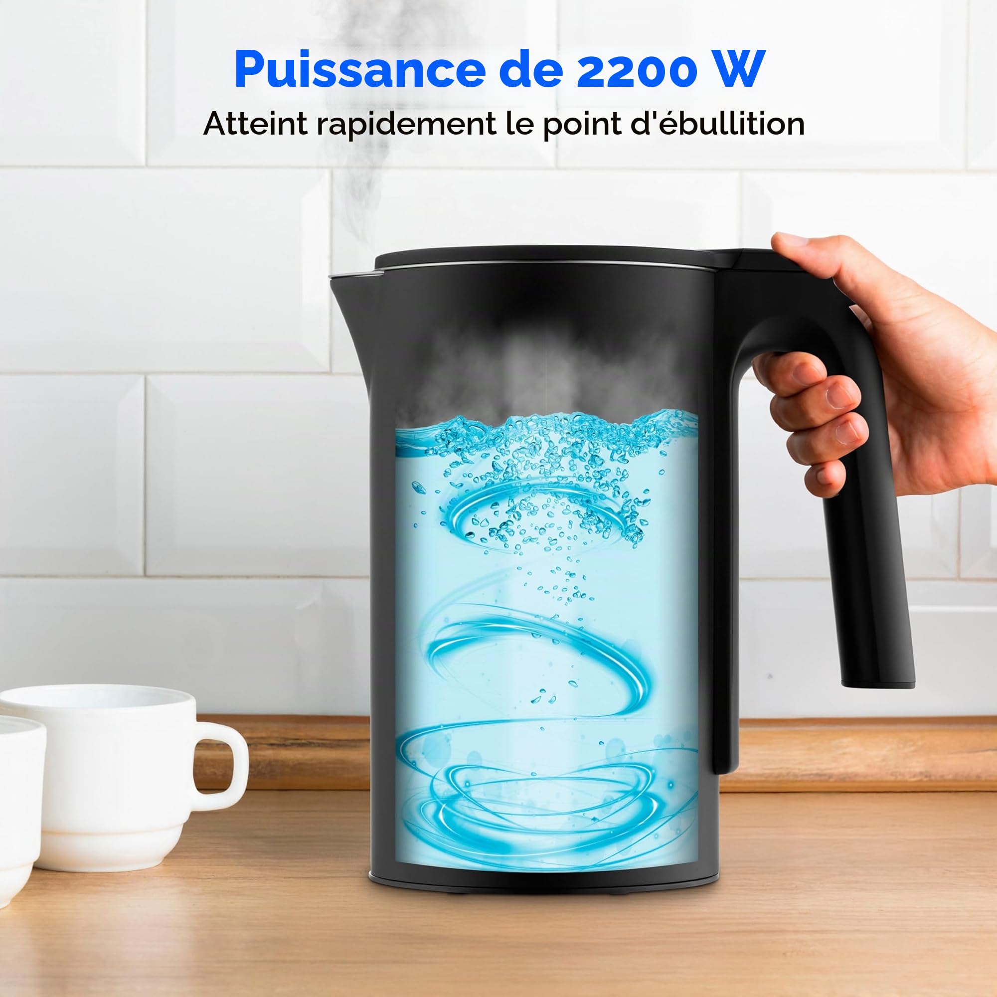 MEDION LIFE Bouilloire numérique MD12106 (2.200 W, 1,5 L, affichage LED, bande lumineuse LED, programmes automatiques, sécurité enfants, noir)