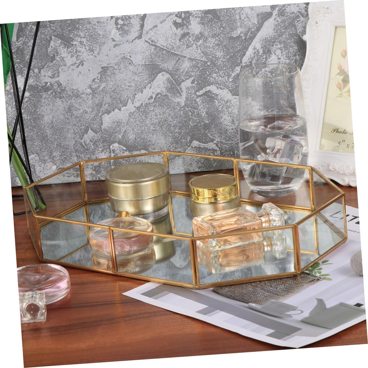 BESPORTBLE Copper Glass Storage Tray Decorative Vanity Mirror Organizer for Jewelry Elegant Glass Dish with Stylish Design for Home Decor and Jewelry Storage