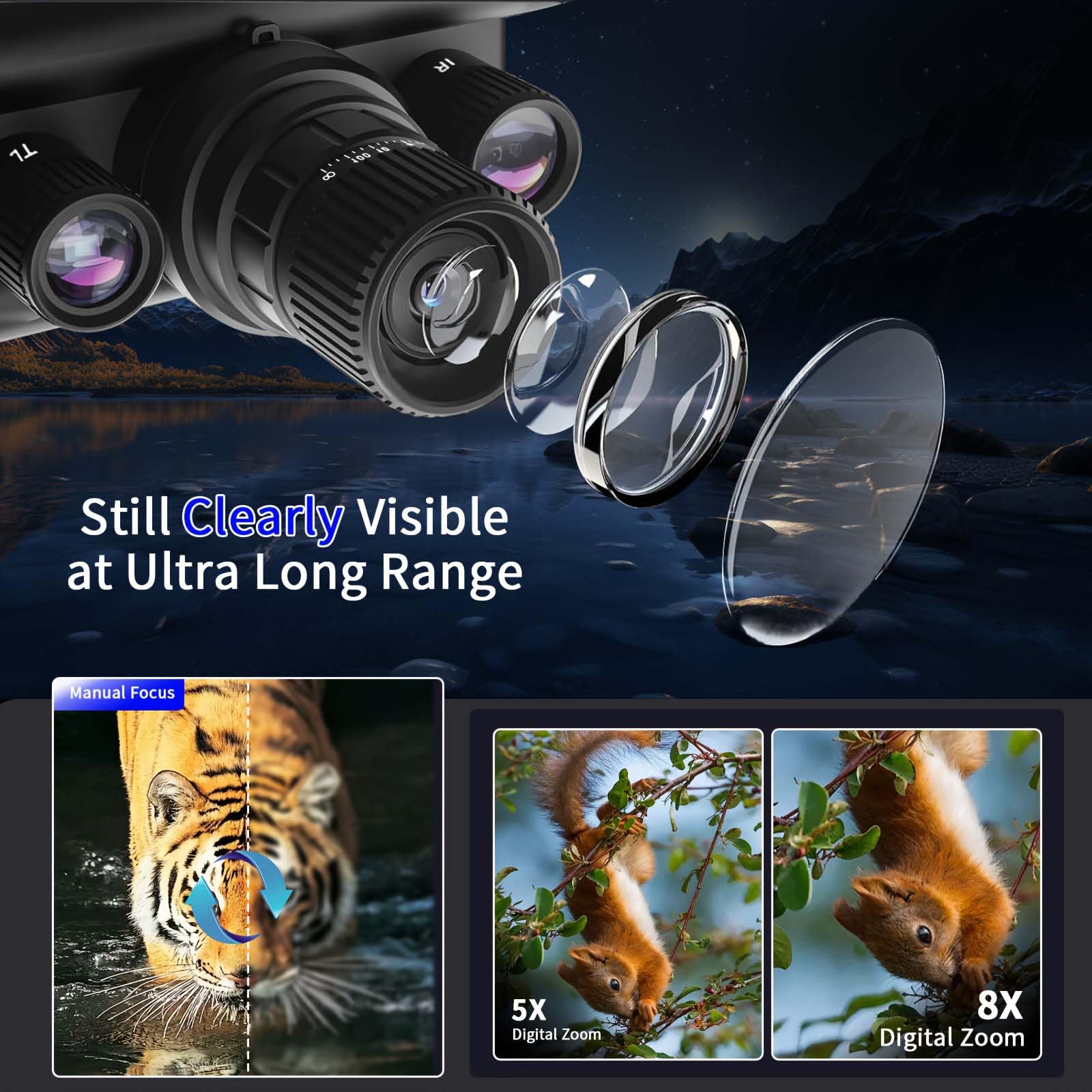 4K Digital Infrared Head Mounted Night Vision Goggles per adulti, occhiali termici tattici militari binocoli per visione notturna con scheda di memoria 32G