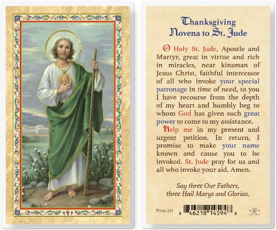 Novena Prayer to St. Jude Gold Stamped Laminated Holy Cards, 25-Count Value Pack