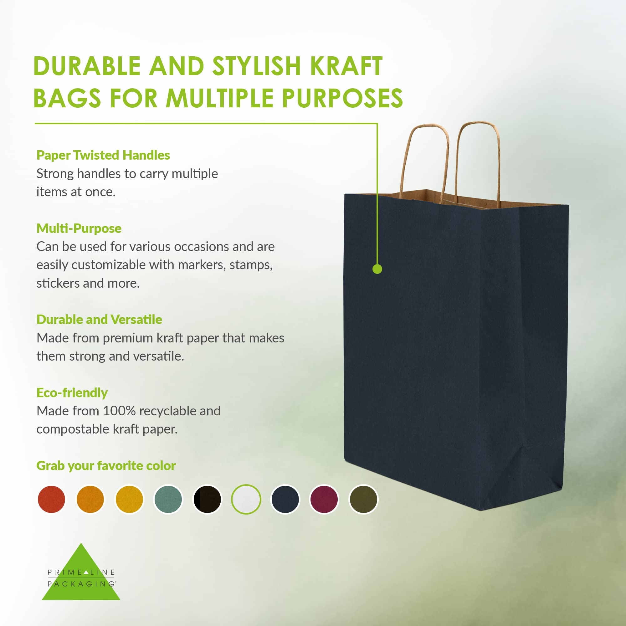 Prime Line Packaging 10x5x13 50 Pack Navy Blue Gift Bags with Handles, Medium Size Craft Bags for Small Business, Retail, Boutique, Merchandise, Bulk