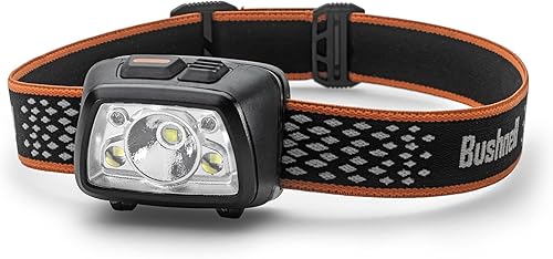 Linterna de cabeza LED Bushnell Power+ 500L - Potencia flexible, resistente al agua, recargable, banda ajustable, modo rojo