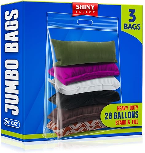 Bolsa de almacenamiento jumbo de 20 galones con asa, cremallera superior resellable de 24 x 32 pulgadas, 3 bolsas, plástico grande transparente, disponible en Yaxa Colombia