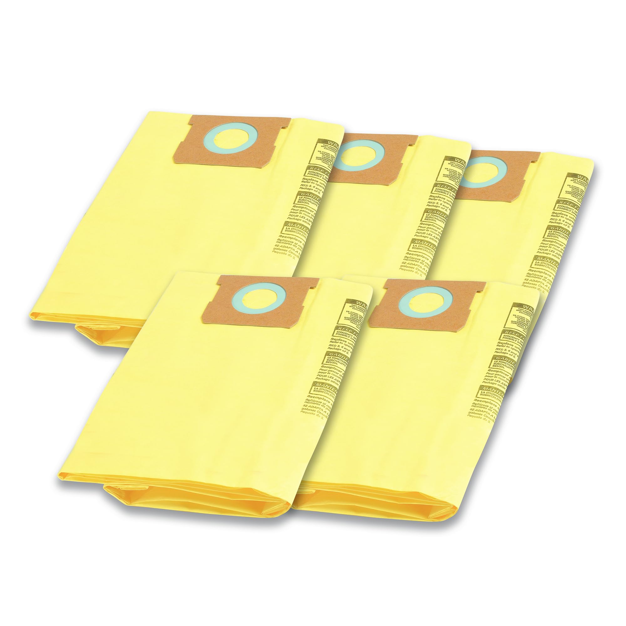 Shop-Vac 9067366, High Efficiency Disposable Collection Vacuum Filter Bags, Fits 15-22 Gallon Tanks, Yellow, 5 Pack