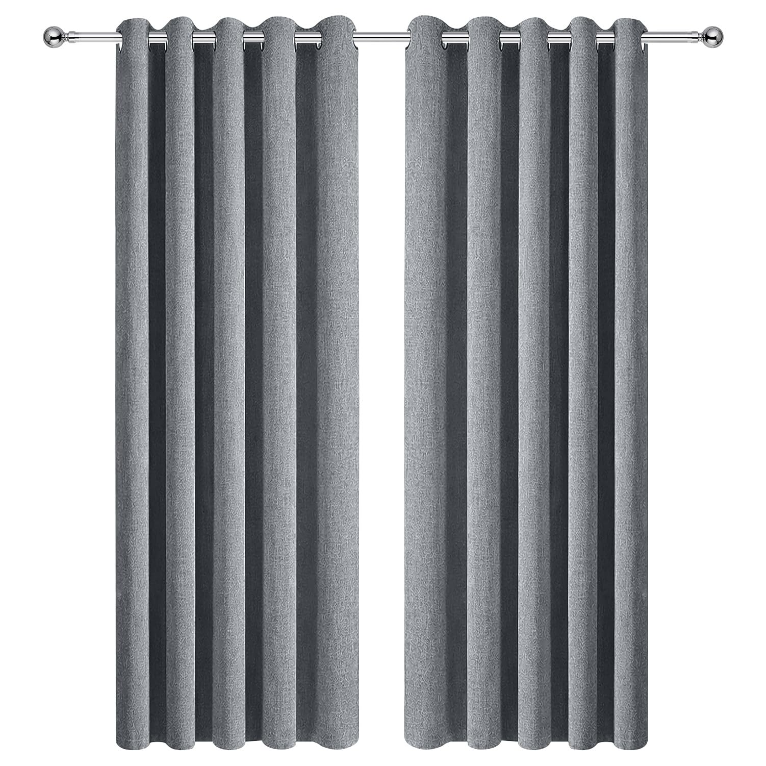 Aspire Homeware Blackout Linen Curtains for Living Room Grey 66x90 Eyelet Thermal insulated Curtains Soft Texture Window Treatment 2 Panel with Matching Tiebacks