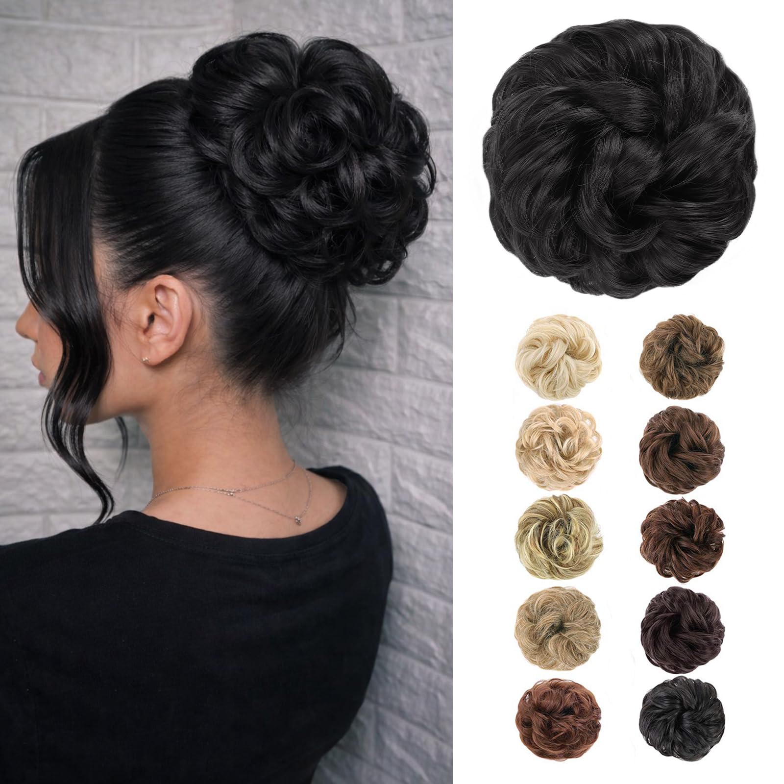 MORICA Messy Hair Bun Hair Scrunchies Extension Curly Wavy Messy Bun Hair Synthetic Chignon Hairpieces for Women(Black)