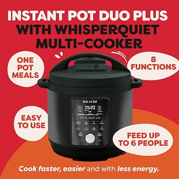 Instant Pot Duo Plus with WhisperQuiet Multi-Cooker 5.7L - Black, Electric Pressure Cooker, Slow Cooker, Rice Cooker, Sauté Pan, Yoghurt Maker, Food Warmer, Steamer Pot, Sous Vide, Easy Clean