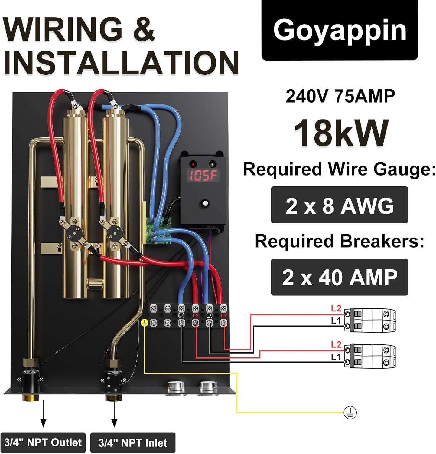 Wire Gauge Tankless Water Heater Amperage Rheem Performance 13 KW