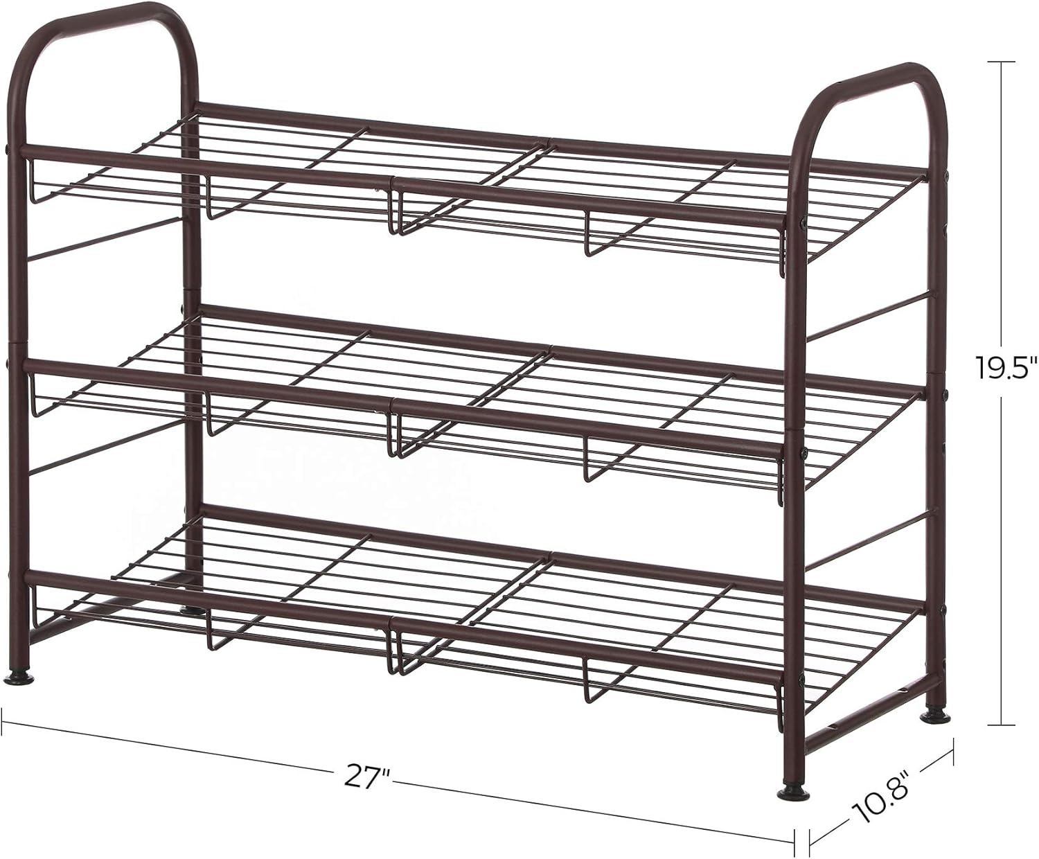 SONGMICS Shoe Rack, 3 Tier Shoe Organizer for Closet, Holds up to 12 Pairs of Shoes, Shoe Rack for Front Door Entrance, Metal Shoe Shelf with Adjustable Tilt Angle, for Entryway, Garage, Bronze
