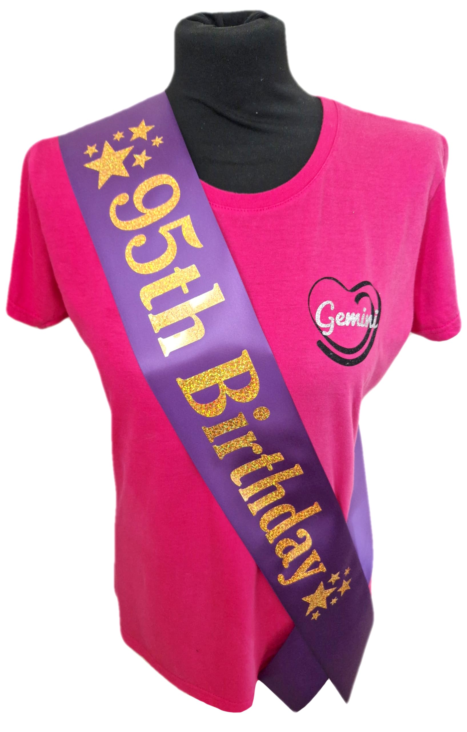 95th Birthday Sash - 95 Star Birthday Sash - Beautiful Quality Purple Ribbon and Holographic Gold Font - 95th Birthday Sash