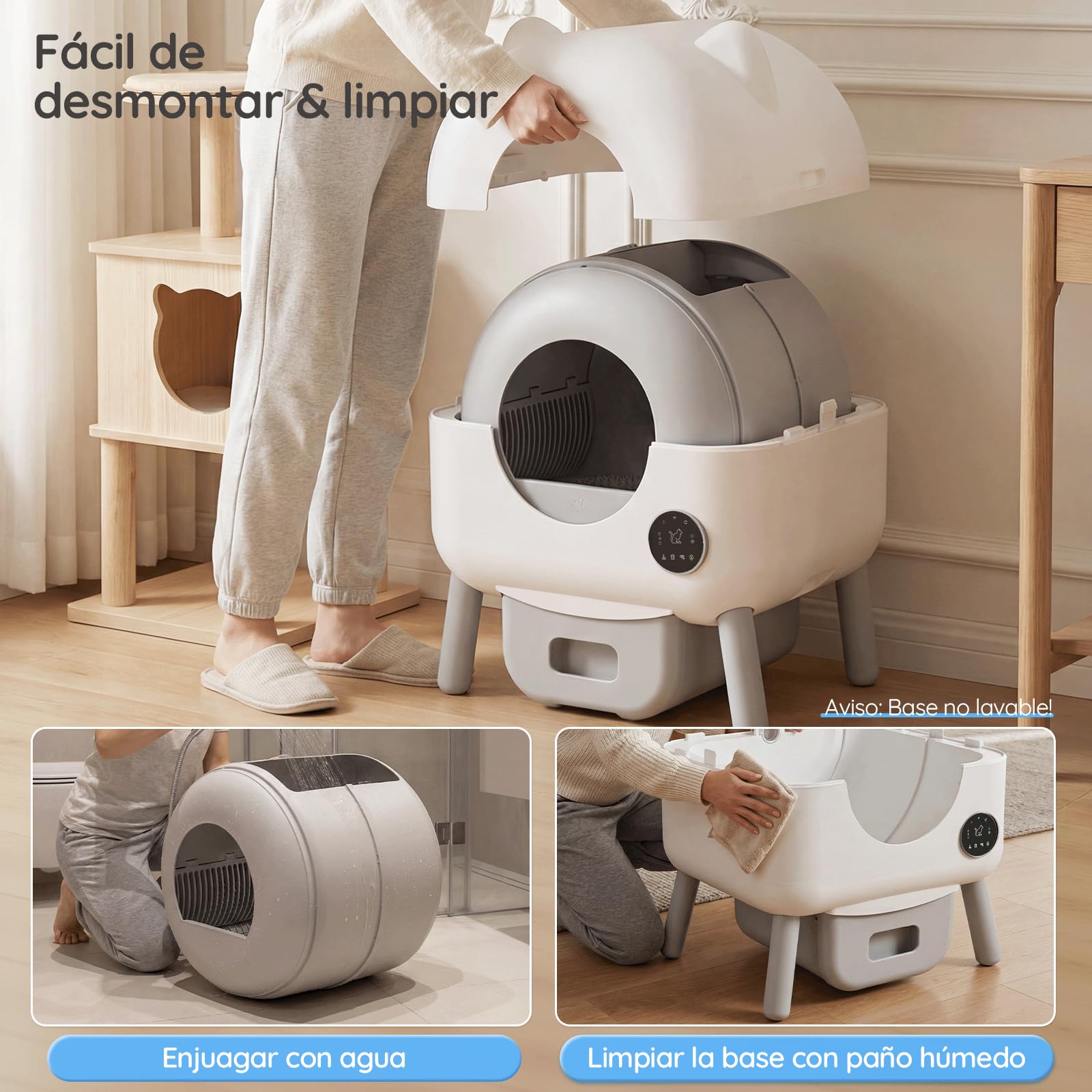 Jummico Litière pour Chat Autonettoyante, 95L+15L Litière Automatique pour Chat, avec Éclairage Intérieur Contrôlable, Désodorisation, Contrôle par APP, Surveillance Santé par IA