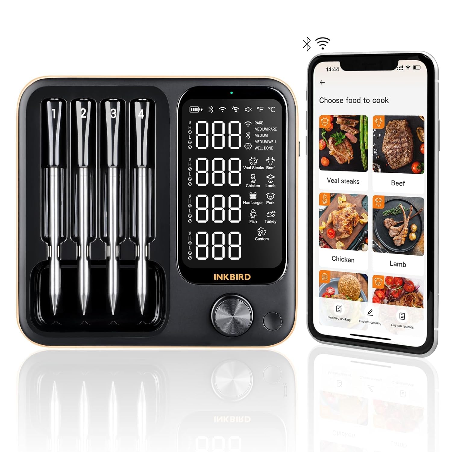 INKBIRD Wireless Meat Thermometer, WiFi & Bluetooth Meat Thermometer with 4 Probes,Unlimited Rang Food Temperature Probe with Smart APP for BBQ Grill Oven Smoker