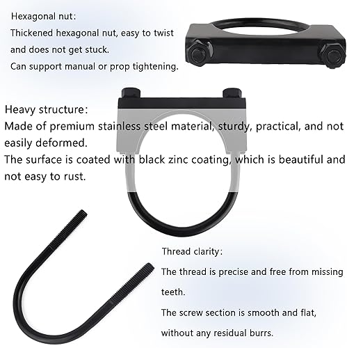Miniatura 3 de Abrazadera de escape de 2.5 pulgadas, abrazadera de reparación de tubo de escape resistente, abrazadera universal de perno en U para sujetar la