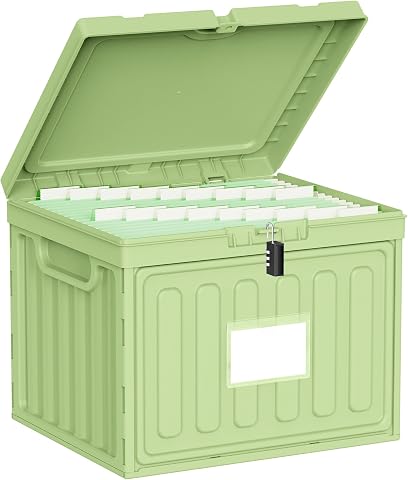 Oterri Lockable Plastic File Box with Lid, Large, Green