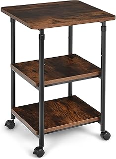 COSTWAY 2/3-Tier Mobile Printer Stand with Wheels, Rolling Desk Organizer Storage Shelf Printer Table Desktop Stand, Home Office Under Desk Cart Unit for Fax Machine (49 x 40 x 77cm, Rustic Brown)