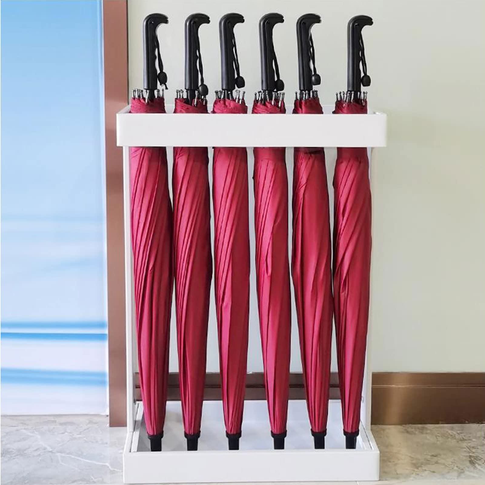 FCXWEVR Metal Walking Sticks Organizer Rack with Umbrella Storage Tray Entryway Holder for Home Hallway