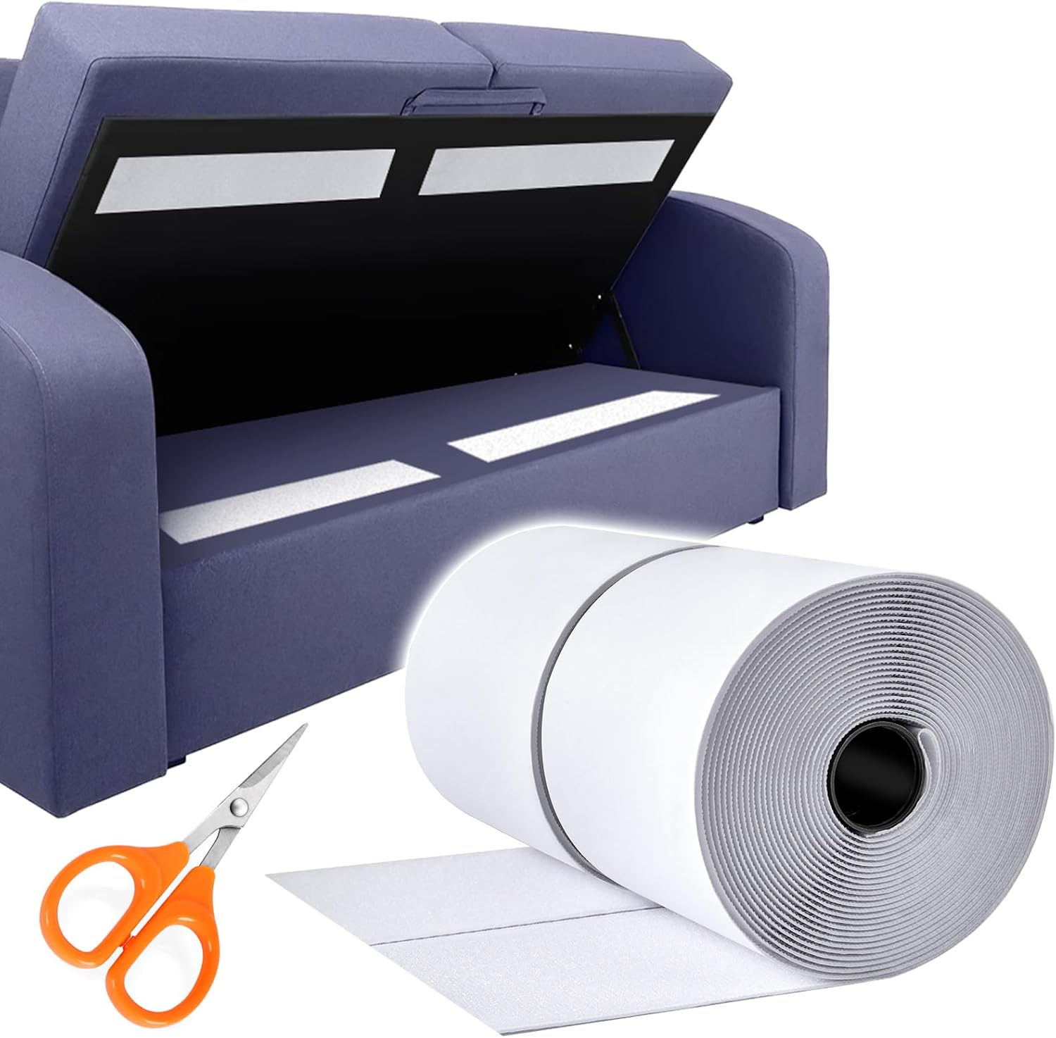 4 Inch x 20Feet Hook and Loop Strips with Adhesive,Keep Couch Cushions from Sliding, Picture Wall Hanging, No Punching Wall Mounting, Keep Your Carpet Rugs in Place