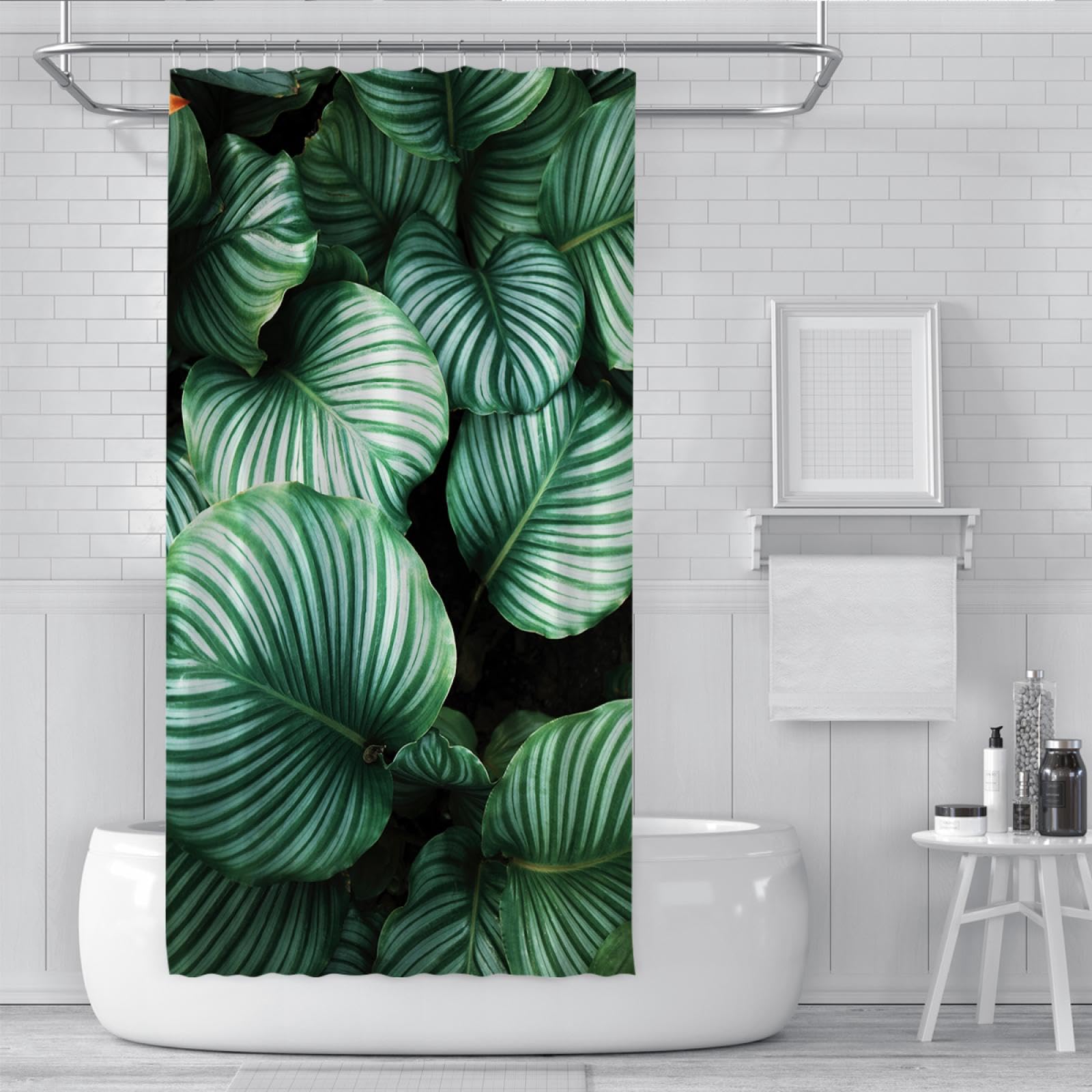 Cortina de Ducha de Hojas de Plantas Tropicales para Baño Monstera Verde Juego de Cortina de Ducha de Tela Impermeable con Ganchos Extra Largos Lavables 200 x 220 cm