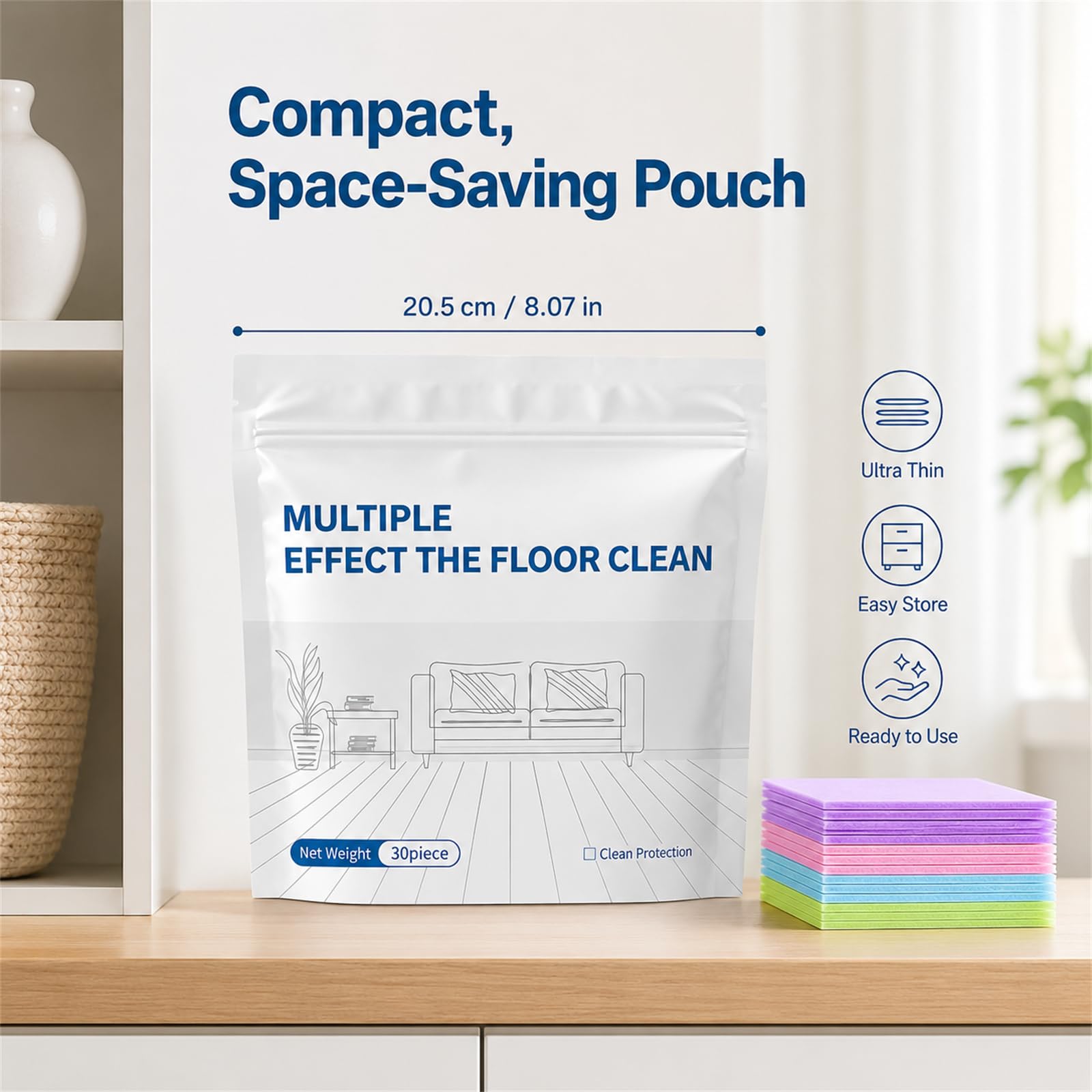 Multi-Effect Floor Clean Tablets, Floor Cleaning Tablets Multi-surface Cleaner, Multiple Effect the floors Clean, No-Rinse, Concentrated Floor Cleaner for Hardwood, Tile (Blue, 100PCS)
