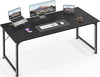 Huuger Computer Desk, 55 Inch Home Office Desk, Gaming Writing Work from Home Study Desk, Large Legroom, Sturdy Metal Frame, Modern Simple, Black