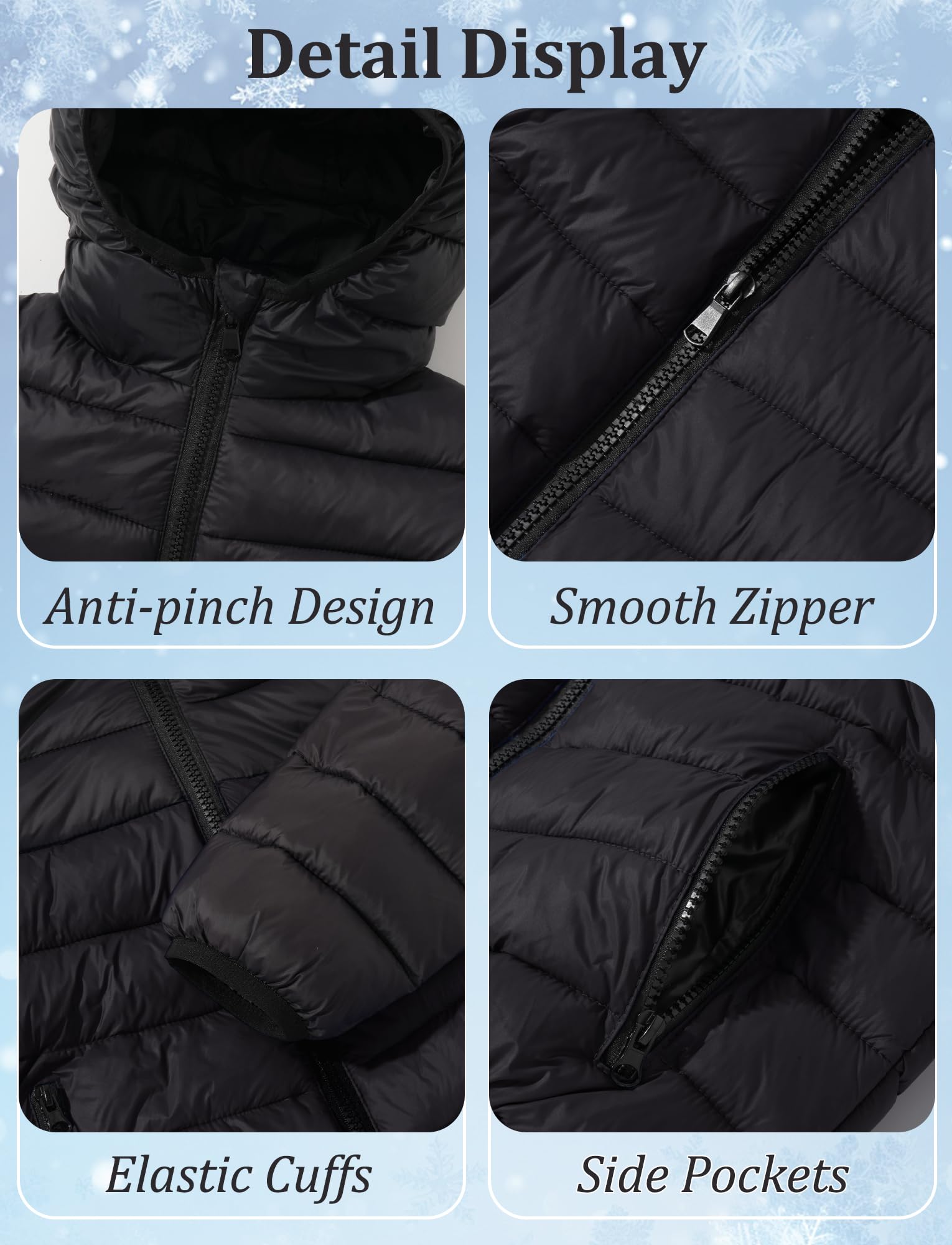 SEAUR Enfant Garçons Manteau Hiver Légère Doudoune à Capuche Manches Longues Chaud Veste Enfant Zippée Noir 11-12 ans