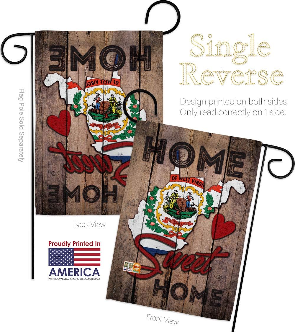 State West Virginia Home Sweet Garden Flag Set Wall Holder Americana States USA American Territories Republic Country Particular Area Small Gift Yard House Banner Made In 13 X 18.5