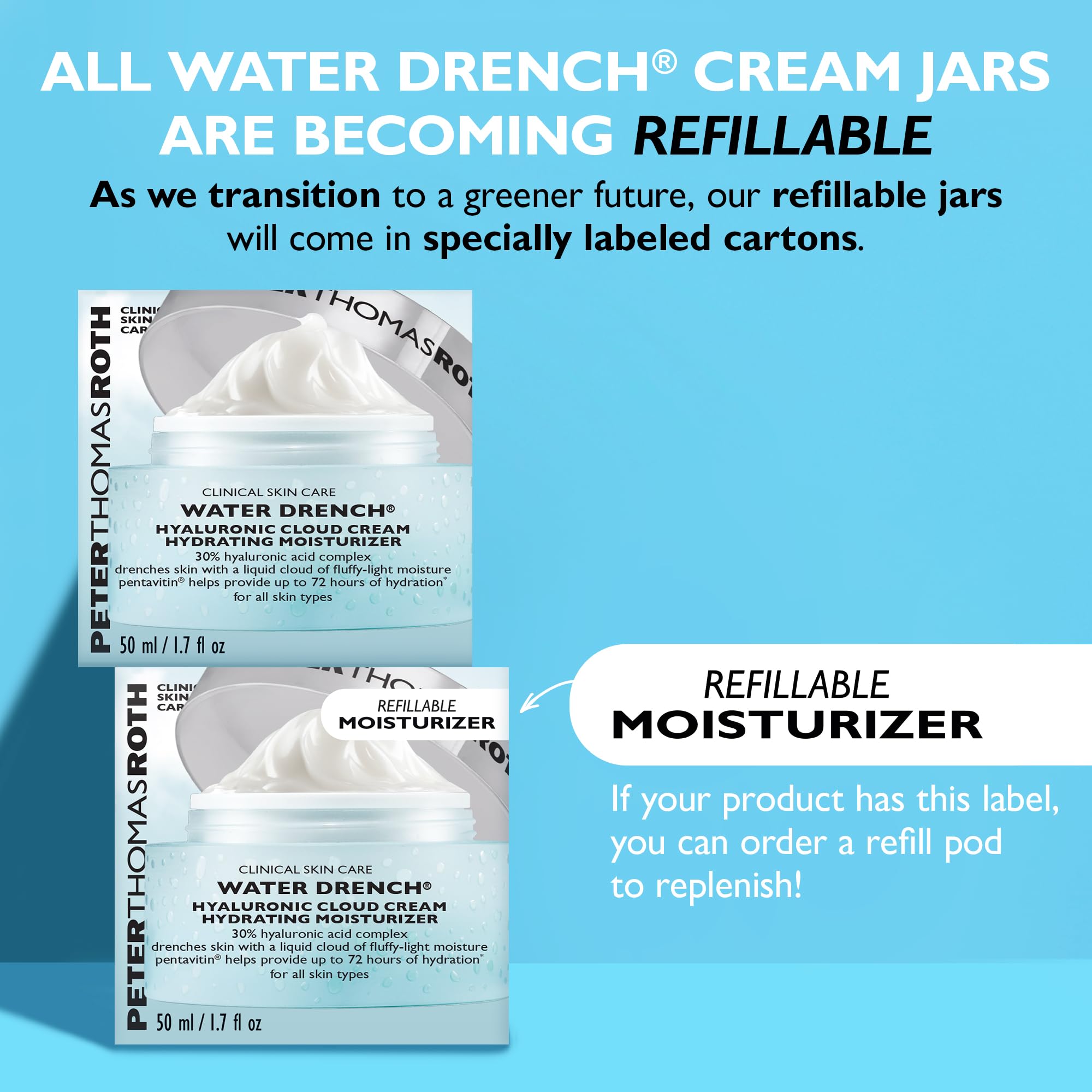 Peter Thomas Roth | Water Drench® Hyaluronic Cloud Cream Hydrating Moisturizer Refill Pod | Hyaluronic Acid Cream For All Skin Types, Line-Smoothing, Fragrance-Free