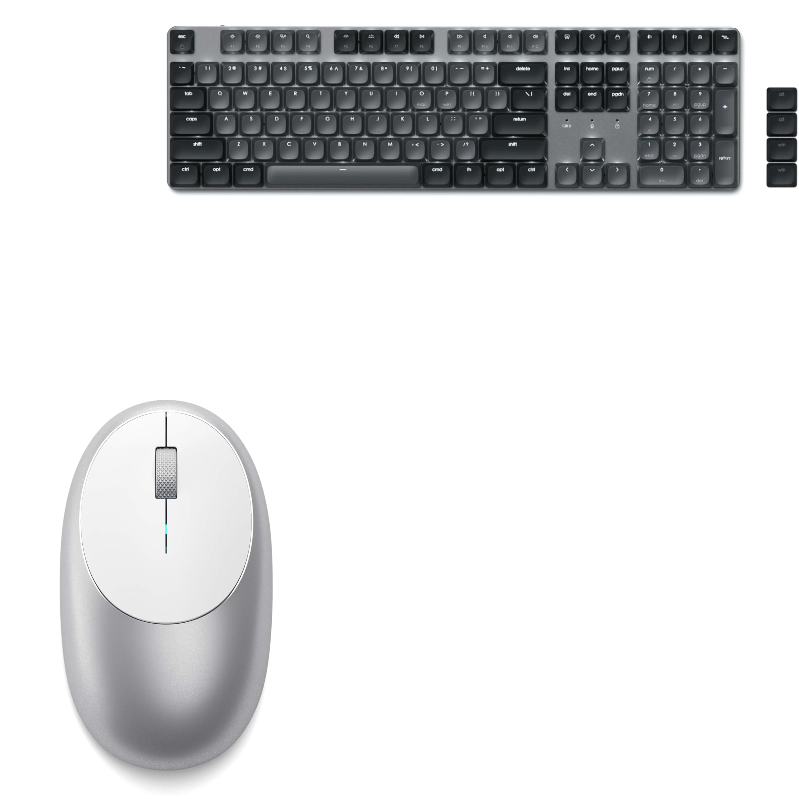 Satechi M1 Mouse Wireless Bluetooth Ricaricabile USB-C 1200 DPI + SM3 Tastiera Meccanica 108 Tasti Retroilluminata Layout QWERTY US, Multi-Dispositivo per Mac, iPad e Windows