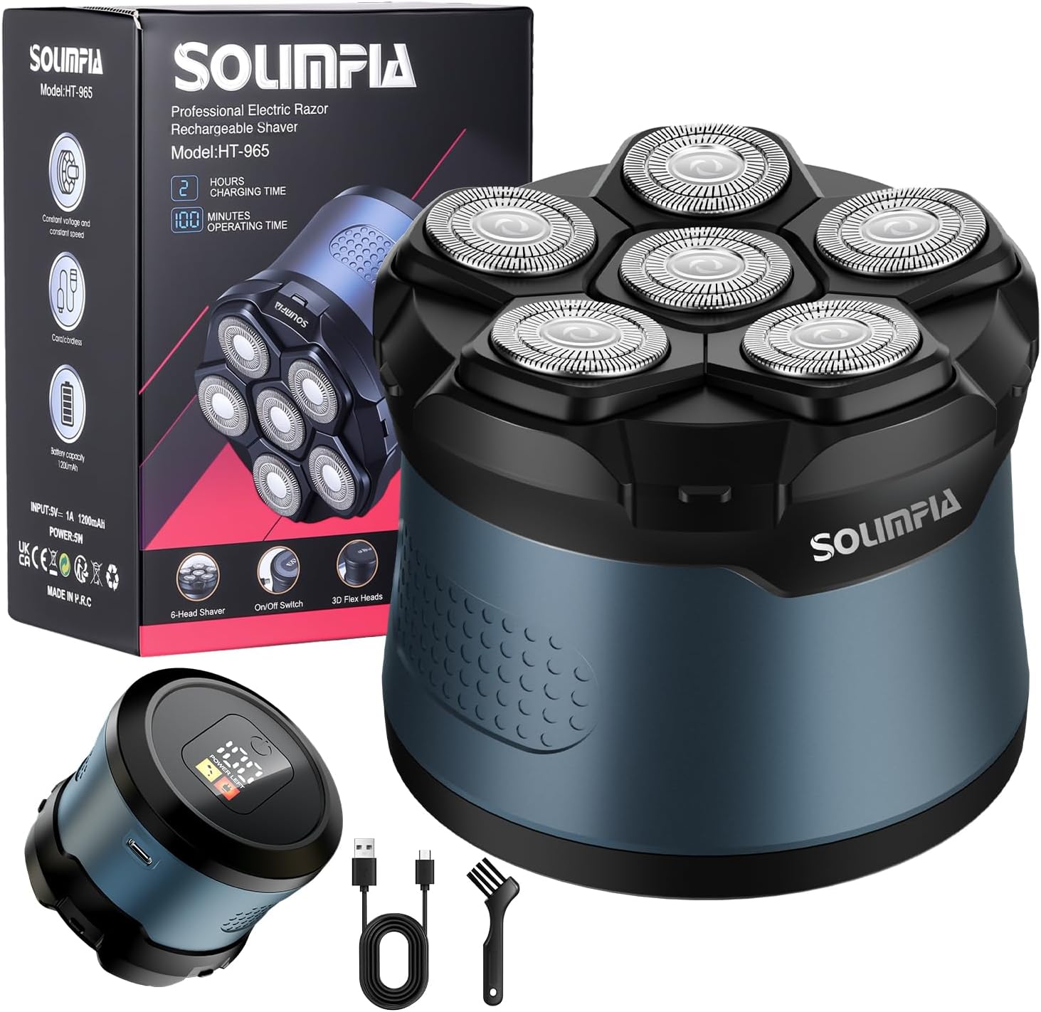 SOLIMPIA Upgraded Head Shaver for Bald Men，Magnetic Electric Razor Hair Trimmer for Men，Large Battery Capacity, Rechargeable LED Display， Waterproof Wet/Dry Head Shavers with Type-C Charge