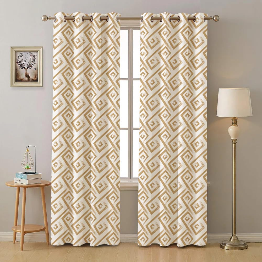 Urban Space 100% Cotton Geometric Curtains For Windows Bedroom, Home Decor, Pack Of 2 Curtain With Eyelets And Tieback (Basics Beige - Windows 5 Feet X 4 Feet), Light-filtering