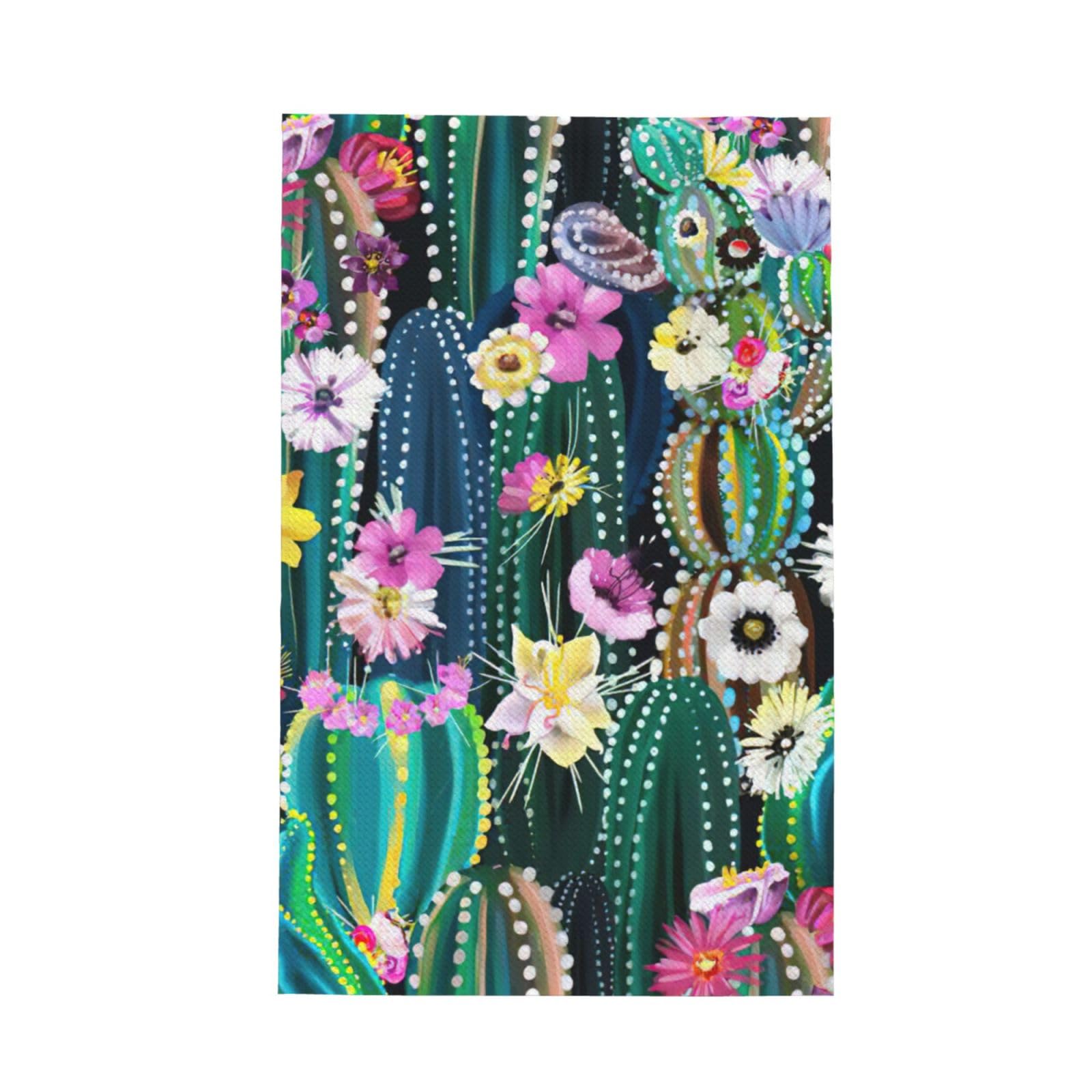 CKGODGF Blooming Cactus Print Absorbent Waffle Dishcloths,Kitchen Towels With Hanging Loops,Tea Towels.