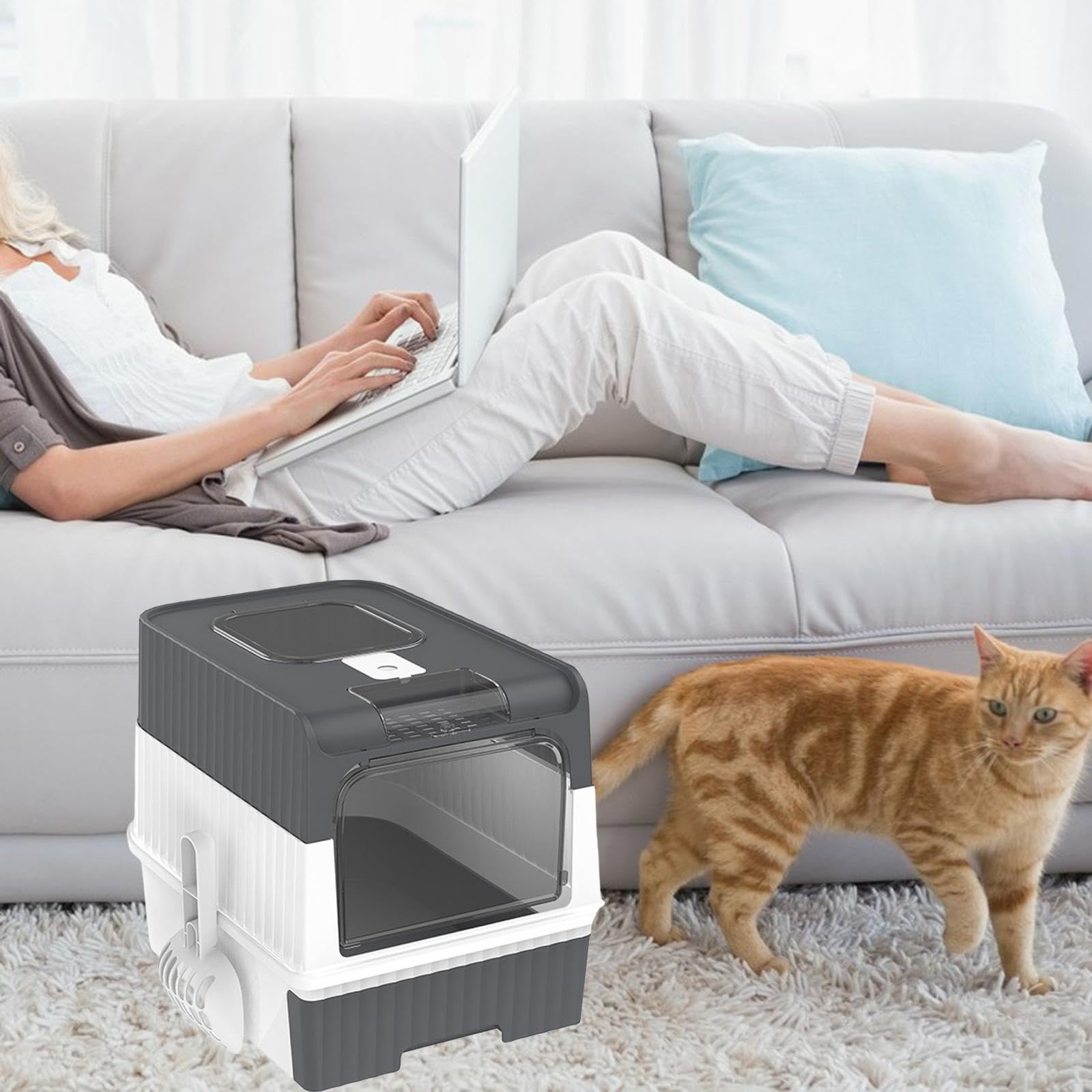 LOVIVER Caja de Arena para Gatos con Capucha, Inodoro Cerrado para Gatos Arena para Gatos Reutilizable Caja de Arena para Gatos Contenedor Suministros para