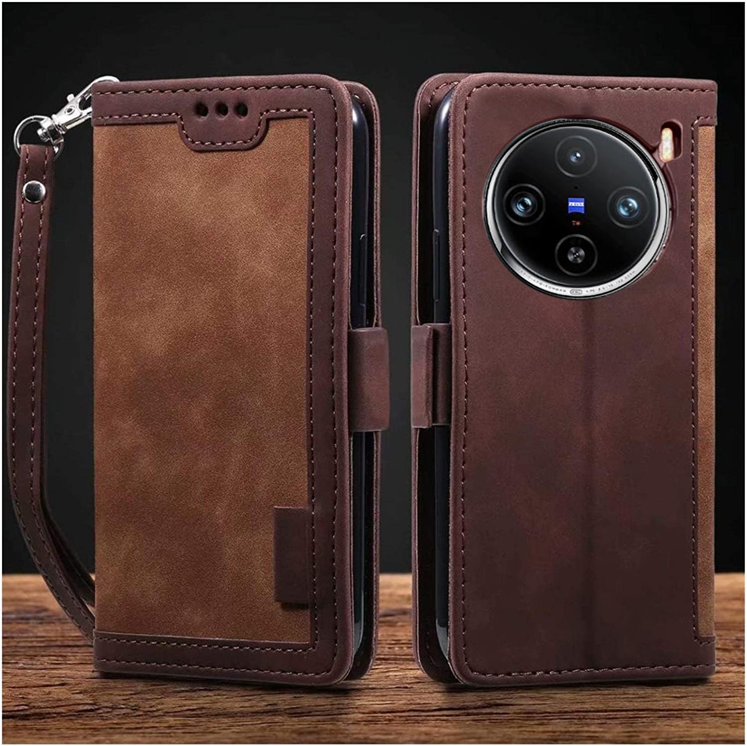 Excelsior Premium PU Leather Wallet flip case Cover with | Card and Cash Slot | 360 Full Body Protection for Vivo X100 Pro 5G (Coffee)
