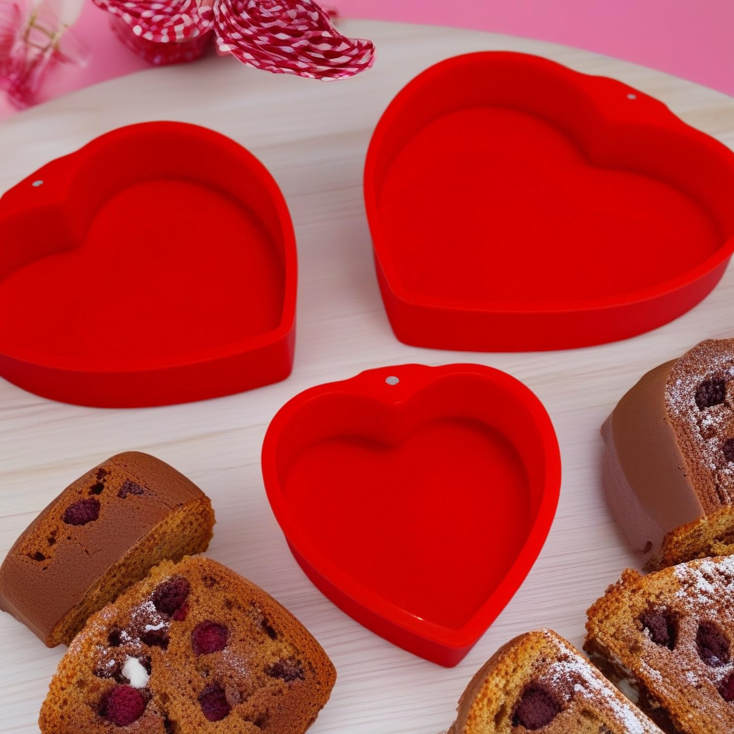 3 stampi in silicone a forma di cuore per la cottura di San Valentino a forma di cuore, stampi per torte a forma di cuore (rosso, 10,2 cm, 15,2 cm, 20,3 cm)