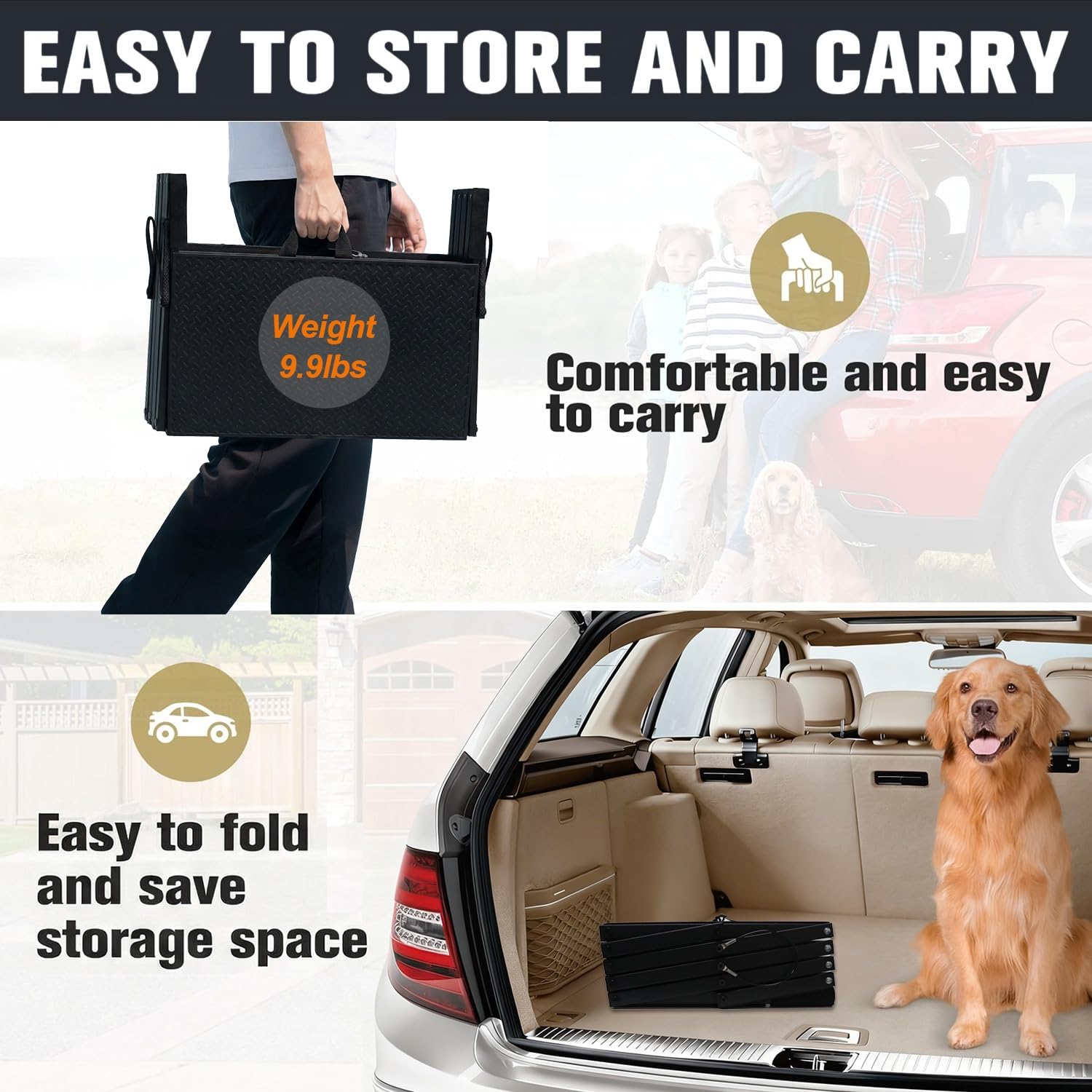 Niubya 5-stufige Faltbare Hundetreppe für Autos, SUVs, LKWs, Sofas und Betten – ultraleichte rutschfeste Hundetreppe für große Hunde, belastbar bis zu 90 kg, leicht zu transportieren und zu verstauen
