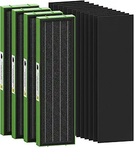 FLT4825VO Toxin Clear HEPA Replacement Compatible with AC4825 AC4300 AC4800 AC4900 AC4850, 4 True HEPA Filters & 12 Activated Carbon Pre-Filters, FLT4825VO, Black/Green
