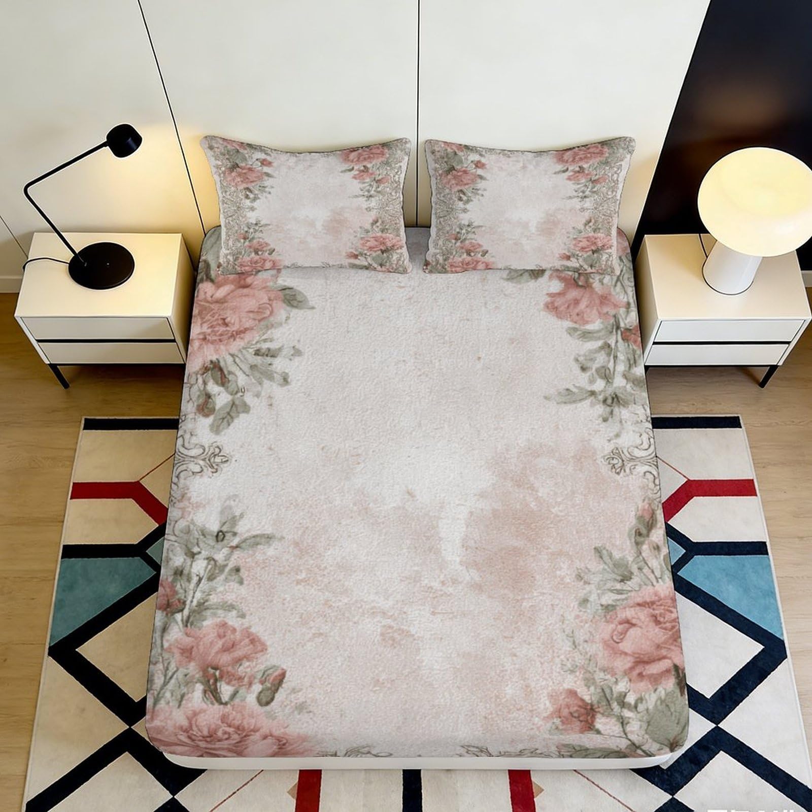 Dhbaneiok Style-2 3D Printed Blush Floral Fitted Sheet Microfiber Soft Pink Peony Mattress Cover For Bedroom Guest Room Decor 90X200x25cm